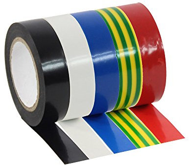 Plugger Ruban adhésif isolant en PVC 15 mm x 10 m. Rouleaux noir, jaune et vert, bleu, blanc, rouge. Vendu par lot de 5. Marquage au sol Protection Etanchéité Raccordement Isolation Toutes surfaces.