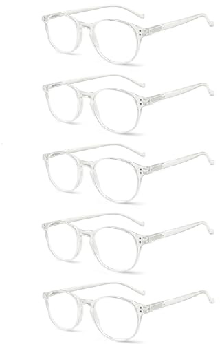 5 Pairs Reading Glasses - Standard Fit Spring Hinge Readers Glasses for Men and Women (5 Pack Transparent, 2.00)