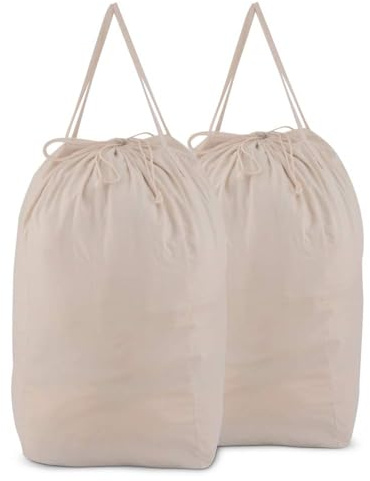 MCleanPin Washable Laundry Bags with Handles,140L Dirty Clothes Storage Bags for Laundry Hamper and Basket with Liner in College Dorm Travel, 2 Pack (Beige)