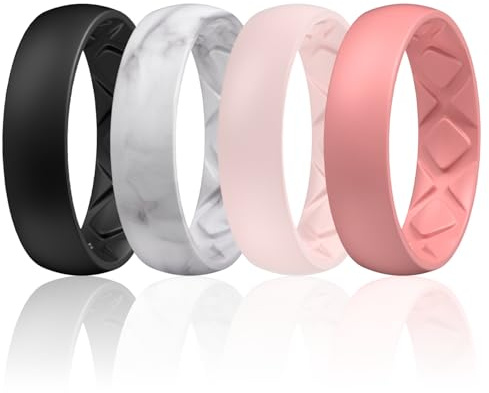 Egnaro Women's Statement Rings, Silicone Wedding Rubber Band with Half Size, Inner Arc Ergonomic Breathable Design, 6mm Wide - 2mm Thick