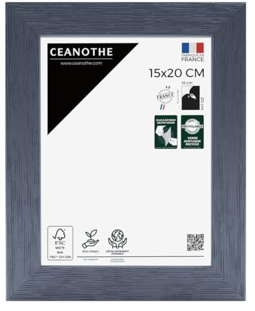 Ceanothe Cadre Photo 15x20 cm Bleu Bois FSC Décoratif ConvientA5, A6 et Carte Postale Collection Karma Verre acrylique Incassable Fabriqué en France