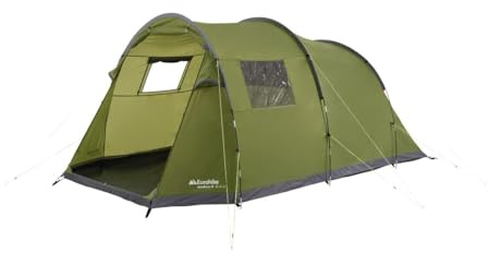 Eurohike Sendero 4 Man Tent with Porch & Spacious Living Area, 4 Person, Waterproof, Easy to Pitch, Tunnel Design, Ideal for Family Camping Trips & Festivals, 2000mm HH