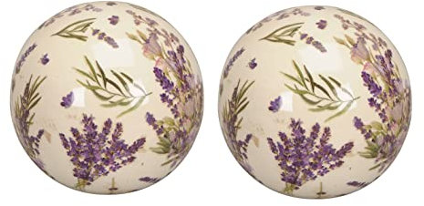 Posiwio dekorative Deko-Kugel Keramik-Kugel Motiv Lavendel in Creme-lila Preis für 2 Stück, dm= 12 cm