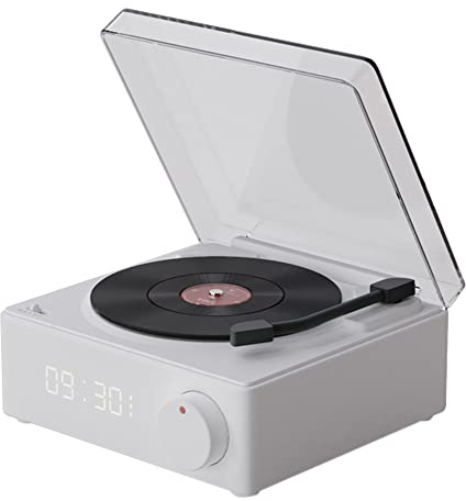 Vintage Vinyl Record Player Style Bluetooth Speaker Phonograph Style Retro Bluetooth Speaker White Cute Look Gift for Girls Good Bass Enhancement Loud Volume