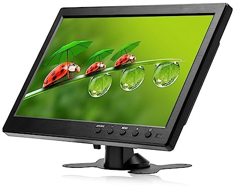 NHOPEEW 10.1 inch Screen Small Portable Monitor, HD 1024x600 with AV/VGA/HDMI/BNC Input Video Display, Built-in Dual Speakers, USB Port, Remote Control