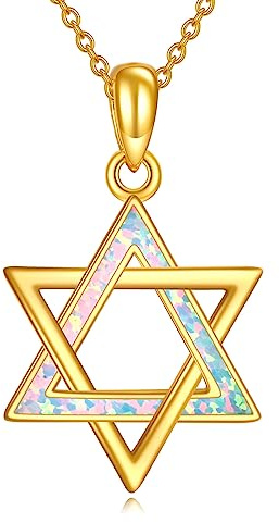 URONE Cadena de estrella de David, plata 925, colgante de estrella judía, regalos religiosos para mujeres y hombres, 18 inches, Plata esterlina, Ópalo