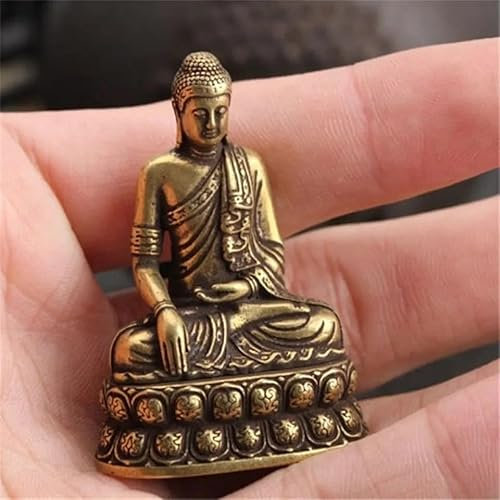 WOO MANTO Small Sitting Buddha Figure Portable - Miniature Statue Made of Brass Table Decoration Meditation Figure Antique Home/Office