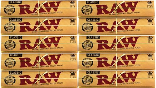 10 x RAW Classic King Size Slim Rolling Papers - Pack of 10 (320 Papers) | Natural Unrefined Rolling Paper for Smooth Smoking Experience Sold by Swiss+
