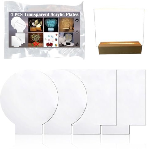 4 Stücke Transparente Acrylplatten, 12 x 13.5 x 0.2 cm(4.7 x 5.3 x 0.078inch) Acrylplatte, Platten für LED Lichtbasis Malerei DIY-Ausstellungsprojekte, 2 Formen Quadrat Rund.