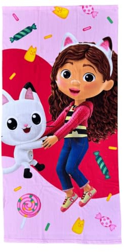 CARTOON Serviette de plage Gabby's Dollhouse 140 x 70 cm serviette en microfibre pour enfants piscine plage
