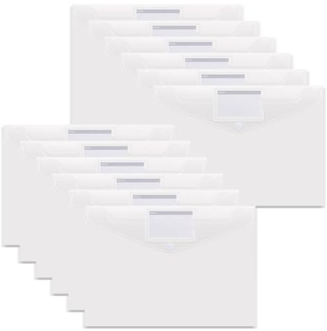Yolistar 12 Stück Dokumententasche A4 Transparente Mappen,Dokumentenmappe A4 mit lochrand klettverschluss und etikettentasche,Etikettentasche wasserdicht,Dokumente Organisieren
