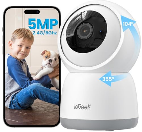 ieGeek 5MP Camera Surveillance WiFi Interieur 360° - 2.4G/5GHz Camera Interieur WiFi, PTZ Détection Mouvement Audio Bidirectionnel Alexa pour Animaux/Bébés