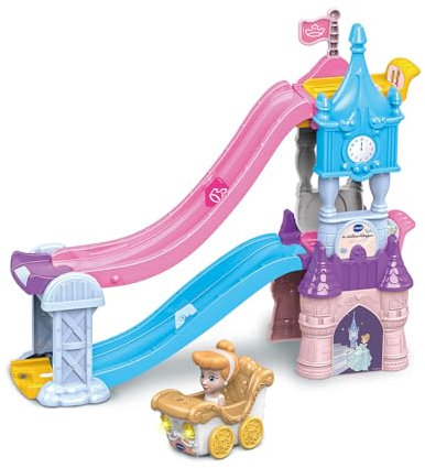 VTech - Tut Tut Bolides Disney Princesses, Le Château-Toboggan Enchanté avec Carrosse de Mariage de Cendrillon, Circuit Voitures, 2 Zones Magiques, Cadeau Enfant de 1 an à 5 Ans - Contenu en Français