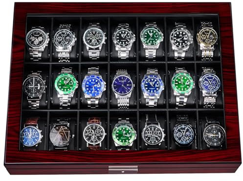 ANWBROAD Porta Orologi Uomo 21 scomparti Scatola Porta Orologi Uomo con Coperchio in Vetro Grande con Serratura Organizer per Orologi Regalo di Lusso JWB004Y