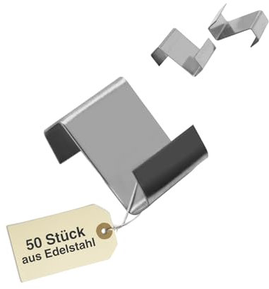 Exeta 50 x Gewächshausklammern sturmfest I robuste Edelstahl Klammern für Gewächshaus I Z-Clips für Gewächshäuser zur Verstärkung von Gewächshausglasplatten gegen Wind & Regen I Gewächshaus-Zubehör