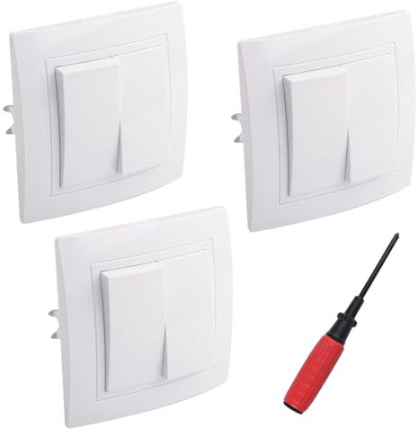 UYUYong 3 Pièces Interrupteur Double 10 a 250 V Interrupteur Mural Pas de Vis Interr-upteur Encastrable Avec Stylo à Vis Bouton Interrupteurs pour Escalier Couloir Chambre à Coucher (Blanc)