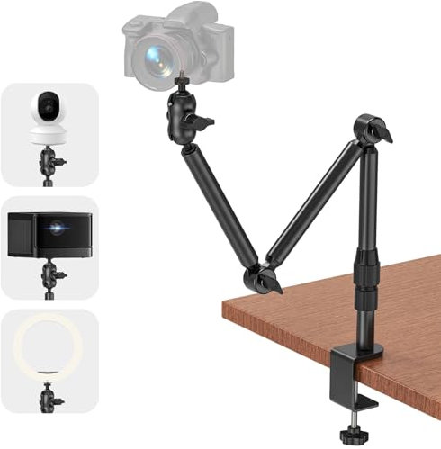 Jubor Soporte de Escritorio para Cámara, Soporte de Cámara Resistente con Tornillo de 1/4, Trípode de Mesa per Cámara con Brazo Ajustable para Cámara DSLR, Anillo de Luz, Proyector