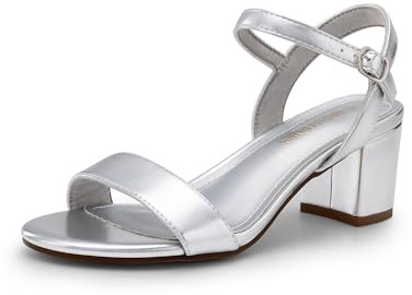DREAM PAIRS Sandalia Vestir Tacón Mujer,Size 38,Plata-Metálico