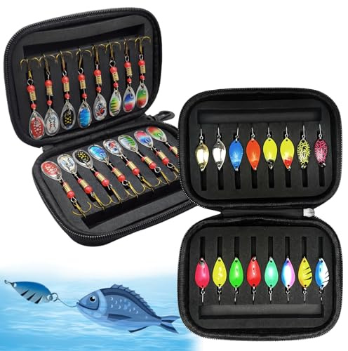 Lot de 32 cuillères à truite, avec boîte de rangement pour brochet, leurres artificiels, spinner, cuillères, 3 g, accessoires de pêche, spinners, accessoires de pêche, spinners, pour brochet, sandre,