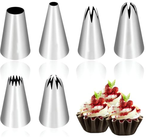 EORPAVU Bocchette decorative per pasticceria Set di 6 punte per decorare cupcake, punta per sac à poche professionale, punta per cordoncino a stella, punta per cordoncino, punta per cordoncino