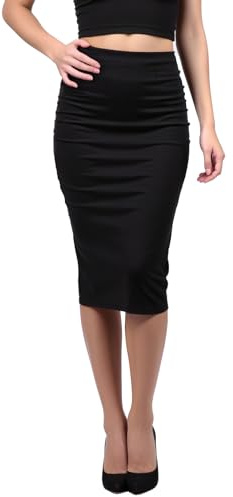 Sahunfri Falda Tubo Negra Mujer con Cintura elástica y Abertura en la Espalda - Largo hasta la Rodilla 65 cm - Ideal para Oficina