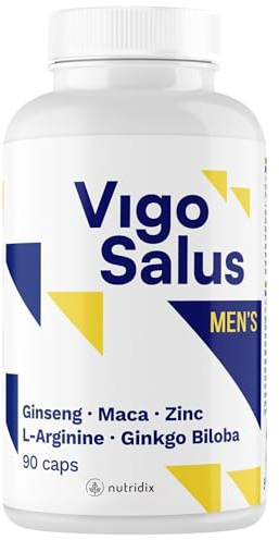 Vigosalus para HOMBRES - Maca + Ginkgo Biloba + Tribulus Terrestris + Ginseng + L-Arginina + Zinc + Selenio - 90 Cápsulas