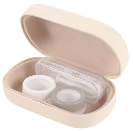WEKADRIN Portable Contact-Lens Case Cream Color Anti- PU Lens Holder Small Lightweight Pocket Organizer for Storage at Home and Travel