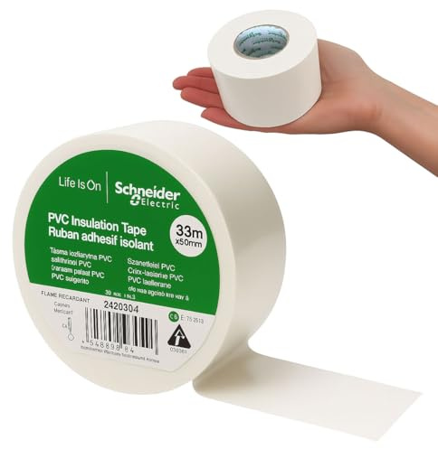 Schneider Electric Premium PVC Electrical Tape 50mm x 33m - Fire retardant White Insulation Wide Roll (2420304)