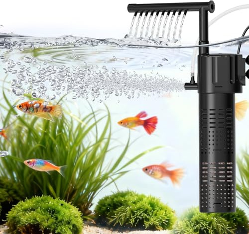 hygger Filtre Interieur Aquarium, 300L/H 5W Adjustable Aquarium Filtre, Quiet Power Fish Tank Filter Pump pour Aquariums with Rainfall Aeration for 15-55L Freshwater and Saltwater Tanks