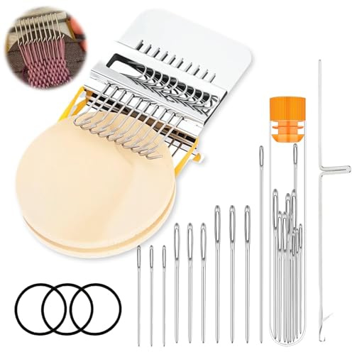 XdealCozyxc Knit Patch Darning Loom, 10 Hooks DIY Wood Weaving with Knitting Needles for Knit Patch Loom Weave Tool