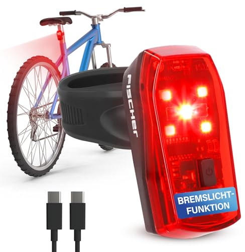 Fischer Basic Stop Cykel Bakljus – LED cykelljus med bromsljusfunktion med batteri – USB-C-laddning och 11 timmars ljustid – godkänd StVZO