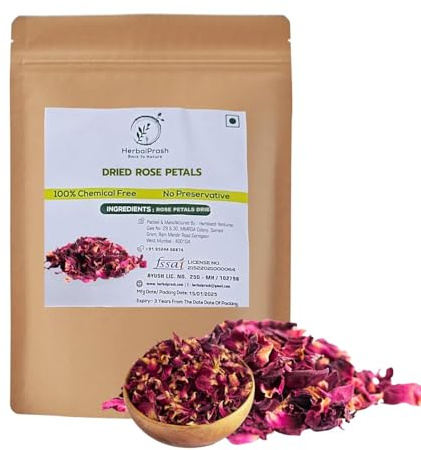Natural Dried Rose Petals 300g – Edible Sun-Dried Gulab Patti for Tea, Desserts, Jam, Sweets & Decorative Culinary Use