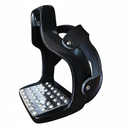 Gralara Étrier d'Équitation avec Cage, Finition Colorée, Étrier de Sécurité à Coque, Pédale Antidérapante INOX, Équipement Équestre pour Riders, Débutants, Noir, avec Housse de Protection en PU