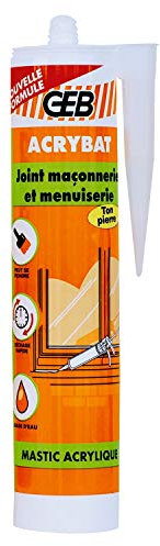 GEB ACRYBAT mastic acrylique à base d'eau pour l'étanchéité entre maçonnerie et menuiserie. Adhère sur le béton, ciment, bois, métal… Peut se peindre. Sans odeur, séchage rapide - 310ml - Ton pierre