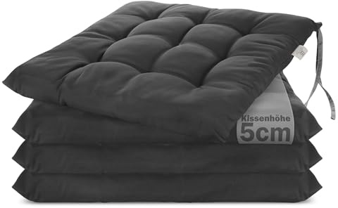Brandsseller Juego de 4 Cojín de Asiento 40x40 cm Cojín para Silla Colchoneta para Silla con Correas de Sujeción Cojín Decorativo para Interior y Exterior Acolchado - Antracita