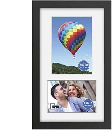 RPJC 8x14 Soild Wood 2 Opening Picture frames with High Definition Glass Display 4x6 and 5x7 with Mat or 8x14 Without Mat for Wall Mounting Hanging Collage Photo Frame Black