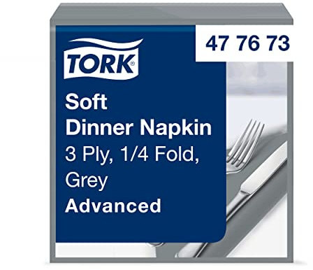 Tork Soft Dinnerservietten Grau, 1/4‑Falz, 3‑lagig, 40 cm × 39 cm, 100 Servietten, 477673