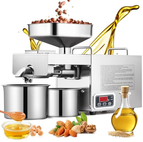 CGOLDENWALL 1500W Commercial Oil Press Machine Oil Extractor Expeller with Intelligent Temperature Controller/Industrial Motor/All Stainless Steel/CE (110V, US Plug)