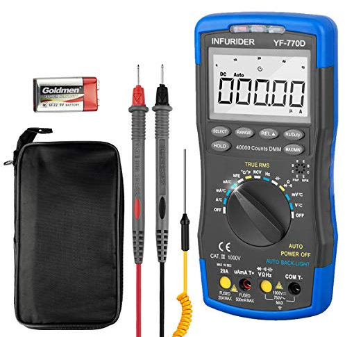 Digital Multimeter,INFURIDER YF-770D Auto Ranging 40000 Counts Spannungsprüfer Strommessgerät für DC/AC Spannung&Strom, Widerstand, Kapazität, Temperatur mit automatischer Hintergrundbeleuchtung