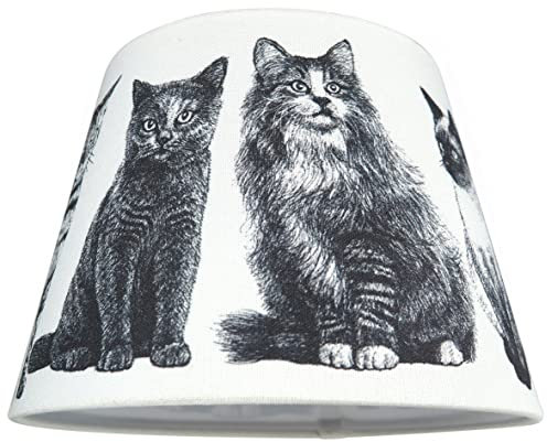 ESSENCE Lights, Meow/Cat Illustration, 10 inch Designer Linen Fabric Tapered Light Shade, Animal Coolie lampshades for Table/Pendant Lights, Adjustable Gimbal, E14/E27/B22, with Reducer Ring