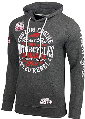 Baxboy Herren Pullover Hoodie Sweatjacke Longsleeve Sweatshirt Jacke Langarm Kapuzenpullover Hoody Sweater 2628, Farbe:Anthrazit/Weiß, Größe:S