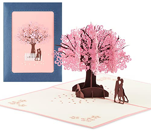 Habett 3D Hochzeitskarte, Pop Up Karte Grußkarte mit Umschlag, Geburtstagskarte, Rosa Kirschblüte Valentinstagskarte für Hochzeitstag, Hochzeitsgeschenk, Valentinstag, Geburtstag, Hochzeitseinladung