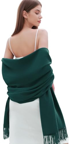 RIIQIICHY Women's Cashmere Scarf, Solid-Coloured Pashmina Shawls, Winter, Soft Thick Warm Scarves, Green-A, L
