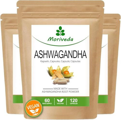 Ashwagandha capsule 1200mg - 100% polvere di radice - 180 giorni di fornitura - l'equilibrio, la qualità della vita e la pace interiore - dall'India - vegan e senza glutine - da MoriVeda - 360 pezzi
