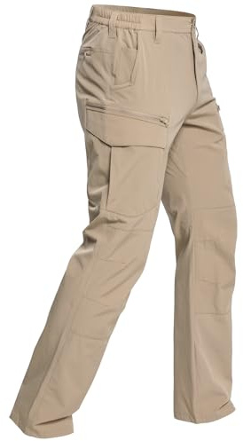 CARWORNIC Pantalones tácticos de secado rápido para hombre, ligeros, para senderismo, pesca, elásticos, cargo, caqui, 36W / 30L