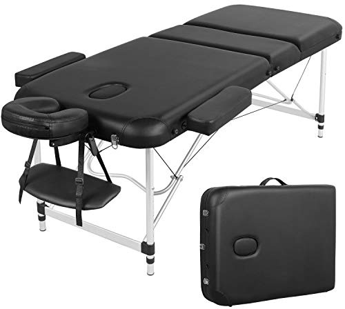 costoffs Portable Massage Table Aluminum Massage Bed Spa Bed Beauty Table Height Adjustable Salon Bed 70cm Width Black
