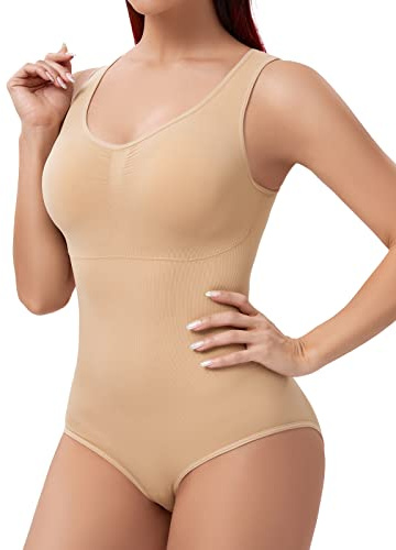 Joyshaper Body Modellante Donna con Reggiseno Pancia Piatta Body Perizoma Contenitivo Senza Cuciture Bodysuit Shapewear, Beige, XXL
