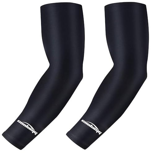 COOLOMG Manchettes de Bras Anti-UV Protection Manche de Bras Pour hommes femmes enfants pour volleyball baseball cyclisme et la course à pied noir S