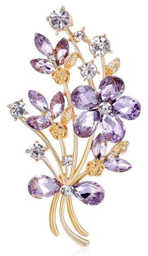 FAIRYGATE Brooch Lapel Pin Rhinestone Purple Flower Elegant Corsage Vintage Crystal Brooches DIY Wedding Banquet Party Decoration Office Jewelry Gift, B3120