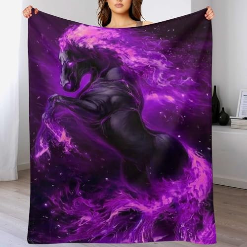 PAZZK Couverture Polaire avec Motif De Cheval, en Flannel Douce Chaude Et Confortable, pour Canapé Ou Lit. Linge De Lit Couvre-lit Couverture（180×200cm）